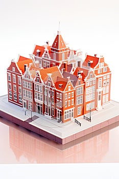 3D miniature of a traditional Holland house, delicately crafted and isolated on a white background