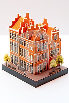 3D miniature of a traditional Holland house, delicately crafted and isolated on a white background