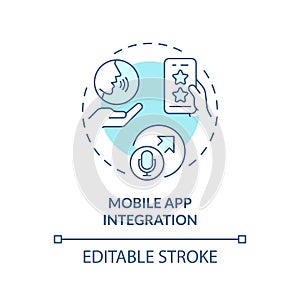 2D mobile app integration thin line blue icon concept