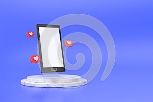 3D mobile phone with like icon. 3D redering