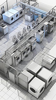 3D model of Fullservice commercial laundry facility with efficient workflow