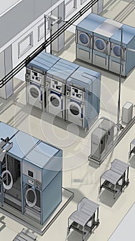 3D model of Fullservice commercial laundry facility with efficient workflow