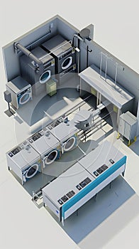 3D model of Fullservice commercial laundry facility with efficient workflow