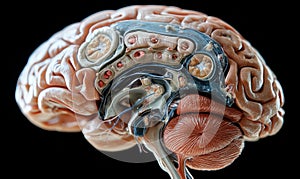 3D model of the hypothalamus in the brain, showing its connection to the endocrine system