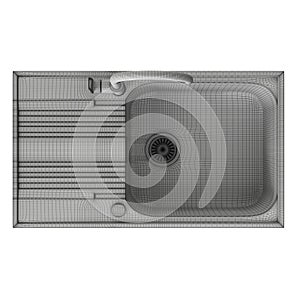 3D model kitchen sink grid. Visualization of 3D model of kitchen sink top view. Frame model of sink from stainless steel. Ware. 3D