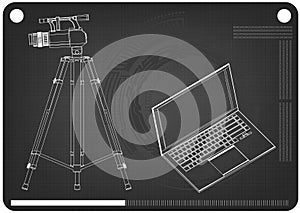 3d model of laptop and camcorder with a tripod