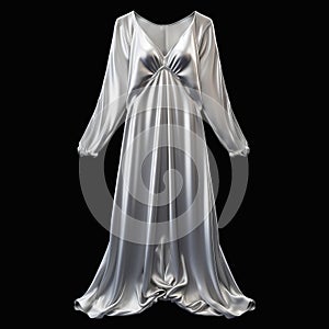 Hyper Realistic Silver Long Gown On Black Background photo