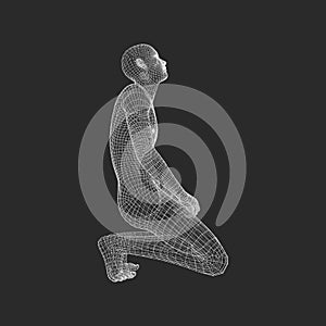 3D Model of Man. Man who prays. Concept for Religion, Worship, Love and Spirituality.