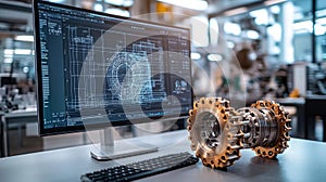 3D model and mechanical part prototype in design studio