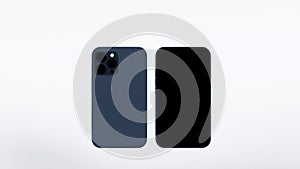 3D model of mobile touch phone from back and front with black screen on white background, phone