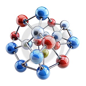 3 D Model of Molecule Atom Structure Red Blue Silver