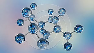 Blue molecular structure model with connected spheres