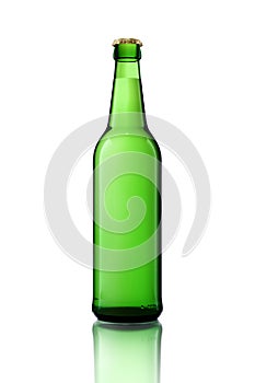 3d model of one green bottle. Glass beer bottle isolated on white
