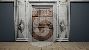Historical-themed 3d Scene: Door And Metal Stairs photo
