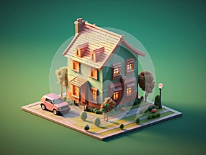 3D model of a simple and moderately large two-story house photo