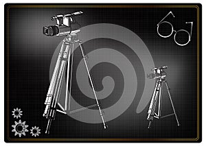 3d model tripod and camcorder on a black