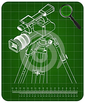 3d model tripod and camcorder on a green