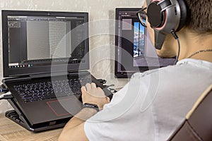 3D modeling on the computer. Man develops graphic photo