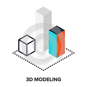 3d modeling flat icon design concept