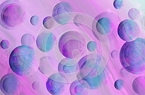 3D modeling multicolors bubbles. Colorful blue, pink, mint and purple background. Artistic strikes.