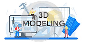 3D modeling typographic header. Digital drawing with electronic tools