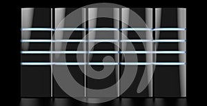 3D modern black servers with LED lights - great for topics like data center/ hosting/ storage etc