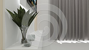 3d render of a modern small bedroom interior with TV Panel