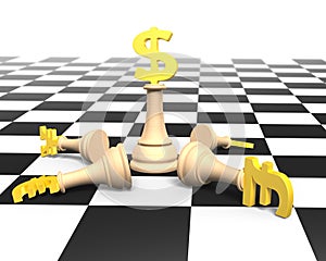 3D money chess with golden dollar currency king