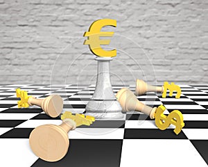 3D money chess with golden euro currency king