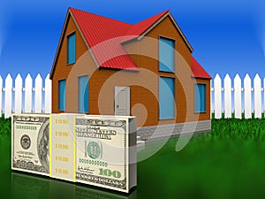 3d money over grass and fence