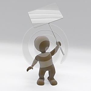 3D Morph Man with sign protesting