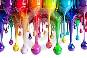 3D multicolor colorful glossy paint blobs dripping. 3d photo