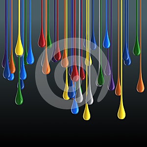3D multicolor glossy paint drop blobs on black background