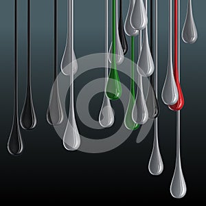 3D multicolor glossy paint drop blobs on black background