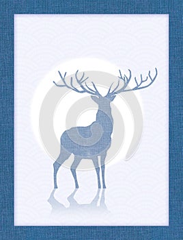 3d mural wallpaper blue tableau . flowers , tree branches, deer and clouds. Antelope . birds ,mountain, sun in background . Suitab