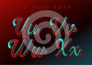 3D Neon Led Font. Liquid Matte Rounded Type. Neon Bubble Typeset photo