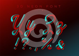 3D Neon Led Font. Liquid Matte Rounded Type. Neon Bubble Typeset