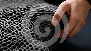 3d Neoprene Image: Hand Holding Textured Mesh Material photo