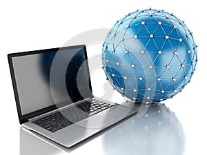 3d Network globe with laptop