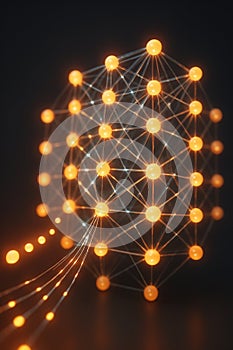 A 3D neural network model with glowing nodes processing data input