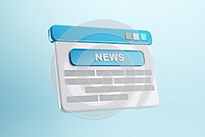 3D news interface with blue button on light background. 3D Rendering