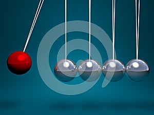 3d Newtons cradle with red ball photo