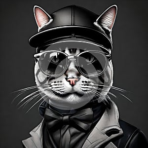 3d NFT illustration of a cat , looking straight in the camera photo