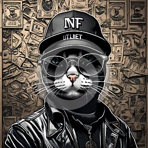 3d NFT illustration of a cat , looking straight in the camera photo