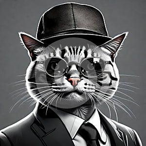 3d NFT illustration of a cat , looking straight in the camera photo