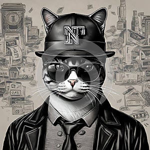 3d NFT illustration of a cat , looking straight in the camera photo