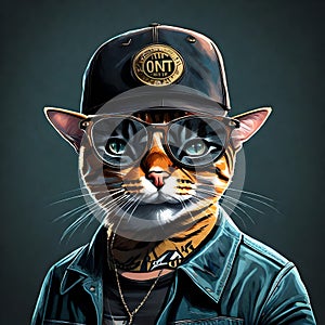 3d NFT illustration of a cat , looking straight in the camera photo