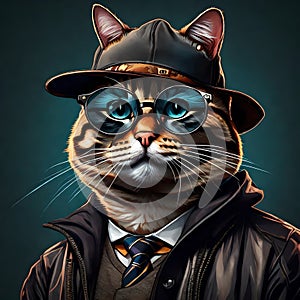 3d NFT illustration of a cat , looking straight in the camera photo