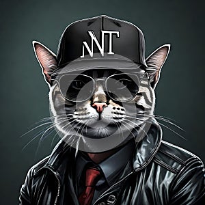 3d NFT illustration of a cat , looking straight in the camera photo