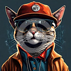 3d NFT illustration of a cat , looking straight in the camera photo
